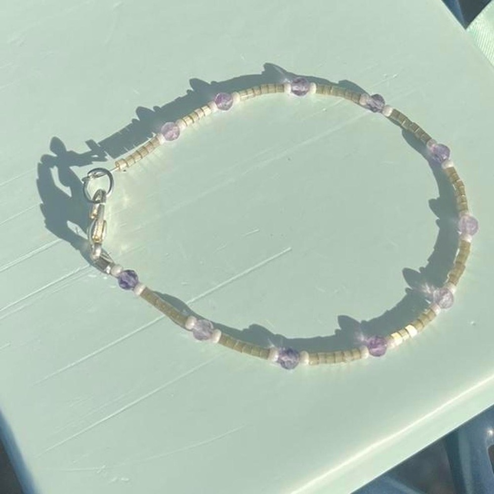 Handmade Elegant Green and Purple Beaded Bracelet